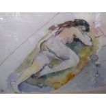 A Nils Burwitz framed watercolour of a recumbent nude female