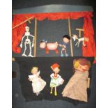 Vintage Pelham puppets to include Magic Roundabout figures and a puppet theatre