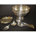A sterling silver bowl and other silver items, approx. weight 350