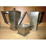 A 1930's art deco pewter coffee set