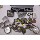 A parcel of collectable items to include silver napkin rings and pocket watches