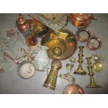 A mixed lot of antique and later copper, brass and metal ware items