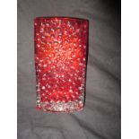 A Whitefriars ruby glass rectangular 'Nailhead' vase, from the 'Textured' range, designed by