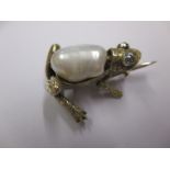 A 15ct gold frog brooch with diamond eyes and the body a large natural baroque pearl