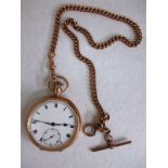 A 9ct gold pocket watch with a 9ct gold Albert chain, approx weight of chain 38g