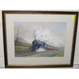 A Framed Water Colour Of Steam Locomotive