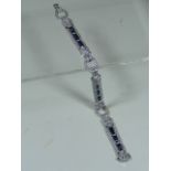 A Ladies 14ct White Gold Bracelet Set With Approx. 3cts Diamonds & Baguette Sapphires