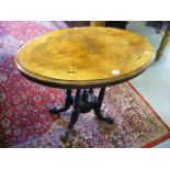 A Victorian Parlour Table With Walnut Top Inlaid With Satinwood & Ebony