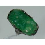 A 19thC. Silver & Carved Jade Ring