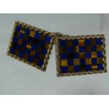 A Gents Pair Of 9ct Gold Lapis & Tiger Eye Chequers Cufflinks