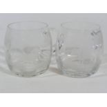 A Pair Of Fine Quality Of Etched Crystal Tankards With Lion & Buffalo Design