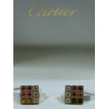 A Pair Of Cartier 18ct Rose Gold Ladies Ear Rings Set With Diamond & Pink Sapphire Stones