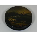 19thC. Hand Painted Papier Mache Box Featuring Hunting Scene in the manner of John Samuel Raven