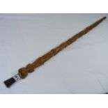 A Victorian Folk Art Walking Cane With Horn & Ivory Knop