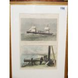 A Hand Coloured Framed Print Of Ship & Early Fog Horn