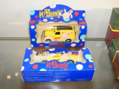 Two Mr. Blooby Diecast Vehicles
