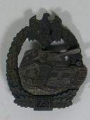 A German WW2 Third Reich 75 Panzer Tank Badge marked JFS