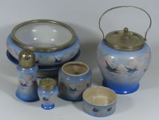 A Palissy Pottery Biscuit Barrel, Two Bowls & Four
