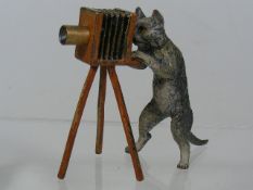 A Cold Painted Figure Of Cat With Camera
