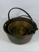 Two Victorian Brass Jam Pots & A Brass Milk Pan