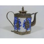 A Chinese Porcelain & White Metal Teapot