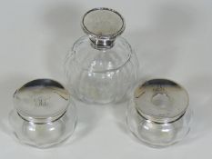 A Silver Topped Scent Bottle & Dressing Table Set