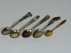 Five Enamelled Russian Silver Childs Spoons