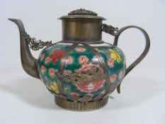 A Chinese Porcelain & White Metal Teapot (Finial L