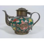 A Chinese Porcelain & White Metal Teapot (Finial L