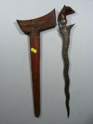 A Malayan Dagger Kris With Wooden Handle & Sheaf