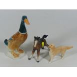 A Beswick Duck With Similar Pony & Golden Retrieve