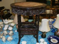 A Chinese Hardwood Carved Low Stand With Marble In