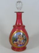 A 19thC. Bohemian Glass Cranberry Decanter With Po