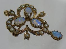 An Antique Gold Opal & Seed Pearl Pendant