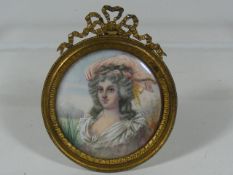 19thC. French Portrait Miniature In Gilt Bronze Fr
