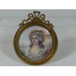 19thC. French Portrait Miniature In Gilt Bronze Fr