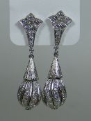 A Fine Pair Of French Marked Diamond Pendant Ear R