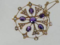 An Antique 15ct Gold Pendant Set With Amethyst & S