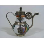 A Chinese Porcelain & White Metal Teapot