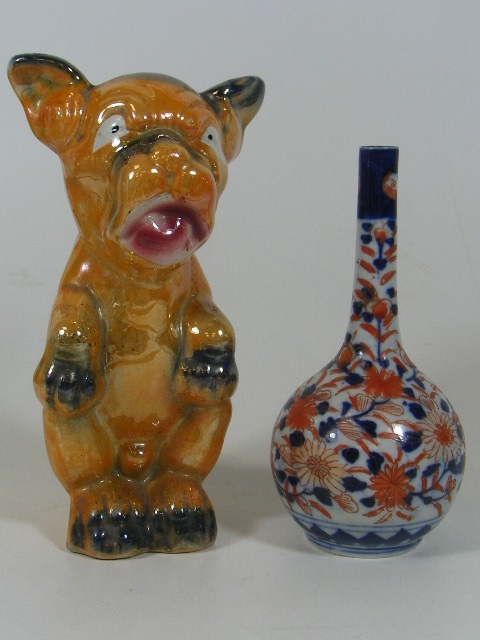 A 1920'S Japanese Lustreware Dog Figure Twinned Wi