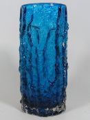 Large Whitefriars Kingfisher Blue Bark Glass Vase