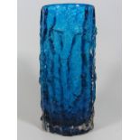 Large Whitefriars Kingfisher Blue Bark Glass Vase
