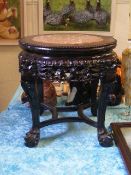 A Chinese Hardwood Carved Low Stand With Marble In