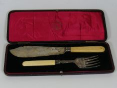 An Antique Silver & Ivory Fish Knife & Fork Servin