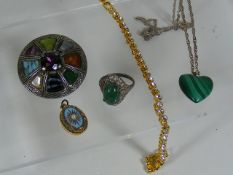 A Malachite Heart Pendant & Other Costume Jeweller