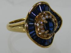 A Ladies 18ct Gold Diamond & Sapphire Art Deco Sty