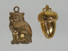 A 9ct Gold Novelty Acorn With Similar Cat