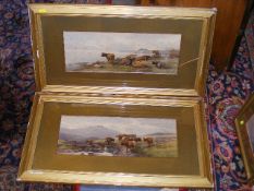 A Pair Of Cattle In Moorland Landscape Framed Wate