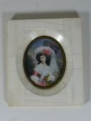 An Ivory Framed Watercolour On Ivory Panel