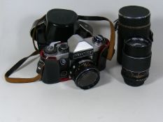 A Praktica 35mm Film Camera & Lenses
